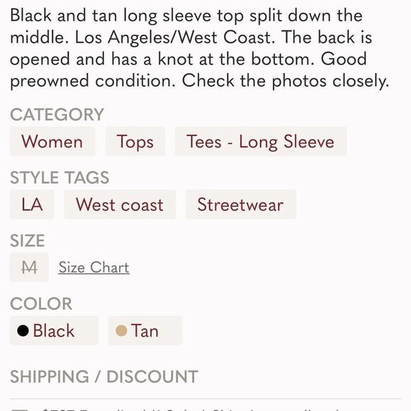 On Fire tan and black Los Angeles West Coast top M - Picture 10 of 10